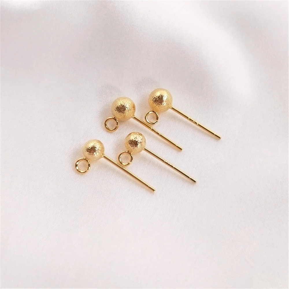 S925 Sterling Silver frosted pea Beaded ear pin plated with 18K real gold sand ball pin with ring earrings DIY ear accessories