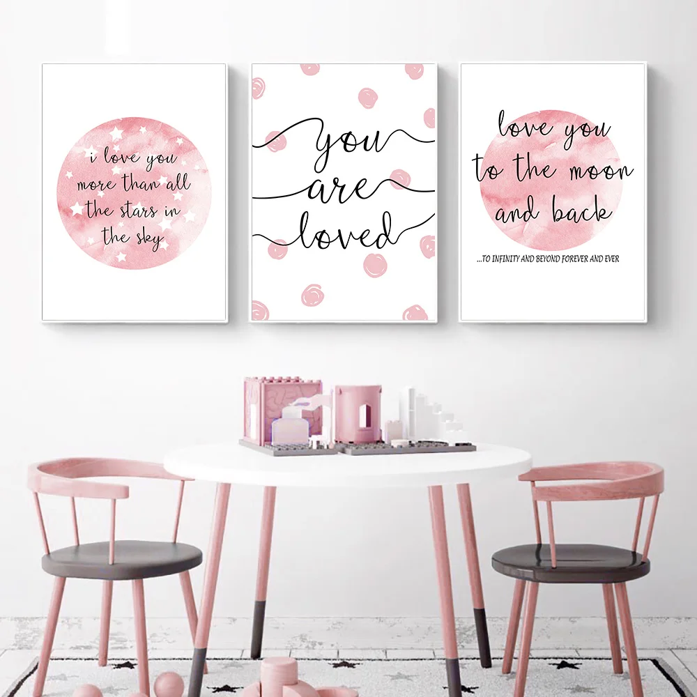 

You are loved Nordic Poster Pink Moon Posters Nursery Canvas Wall Painting For Baby Girl Bedroom Home Decor Unframed