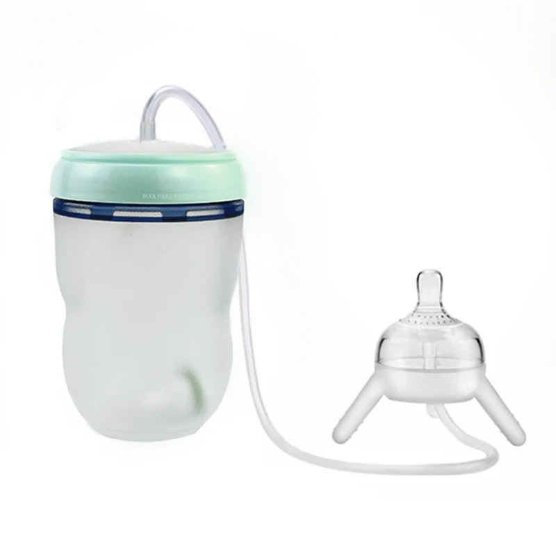 

Baby feeding Bottle Long straw Hands-free bottle Multifunctional Baby Bottle Kids Cup Silicone Sippy NO BPA