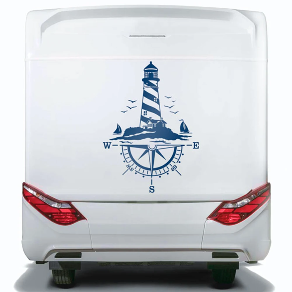 Camping Rv Caravan Lighthouse Comb of the Winds Compass SUV 4x4 Offroad Vinyl Decal Car Sticker Accessories Jdm