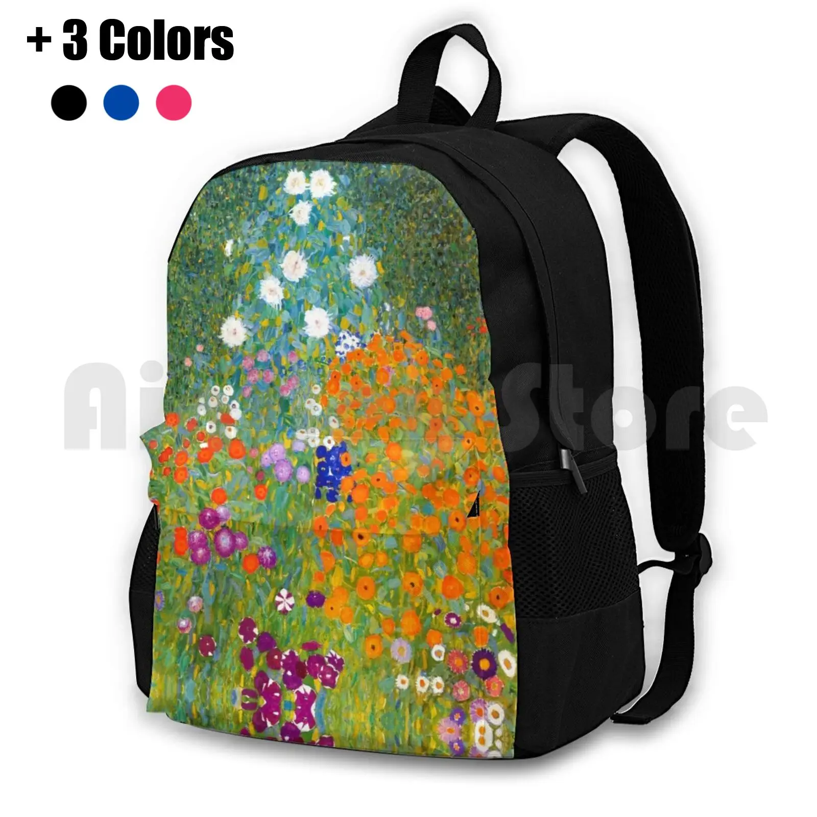 Flower Garden By Gustav Klimt Vintage Floral Outdoor Hiking Backpack Waterproof Camping Travel Gustav Klimt Floral Vintage