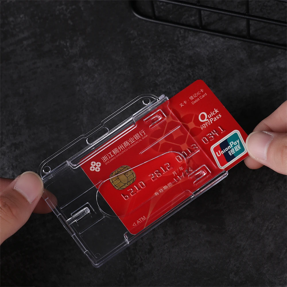 2020 Durable Multi-use Hard Plastic Work ID Card Sleeve Badge Protector Cover Case Practical Double-sided Card Holders