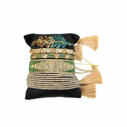 BLUESTAR Evil Eye Bracelet Leaves Pulseras Mujer Moda Women Jewelry Crystal Beaded Armband Tassel Handmade MIYUKI Bracelet