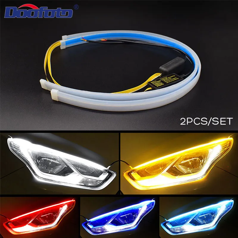 12V Car LED DRL Daytime Running Lights Waterproof Flexible Soft Strip Universal Auto Flow Runs LED Strip Brake Turn Signal Light