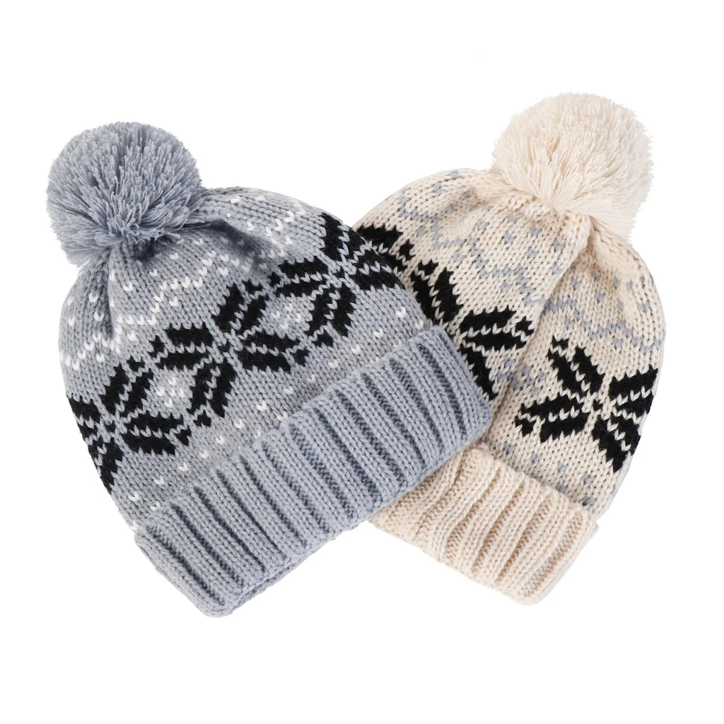 Knitted Winter Hats for Women Men Lover Couple Chirstmas Snow Beanie Retro  Baggy Pompom Thick Warm Cap