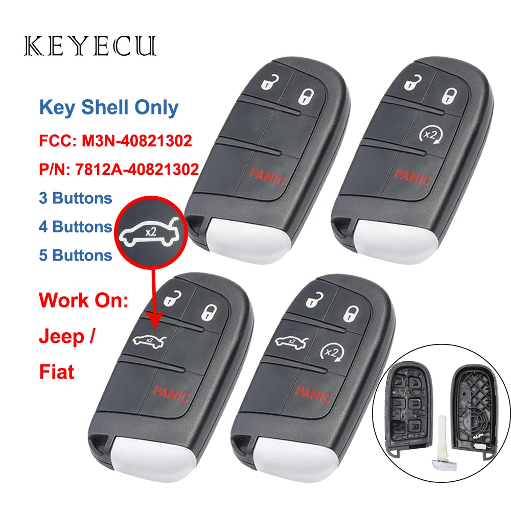 Keyecu Smart Car Remote Key Shell Case Cover 3 4 5 Buttons for Jeep Compass Renegade, for Fiat 500 500X 500L, M3N-40821302