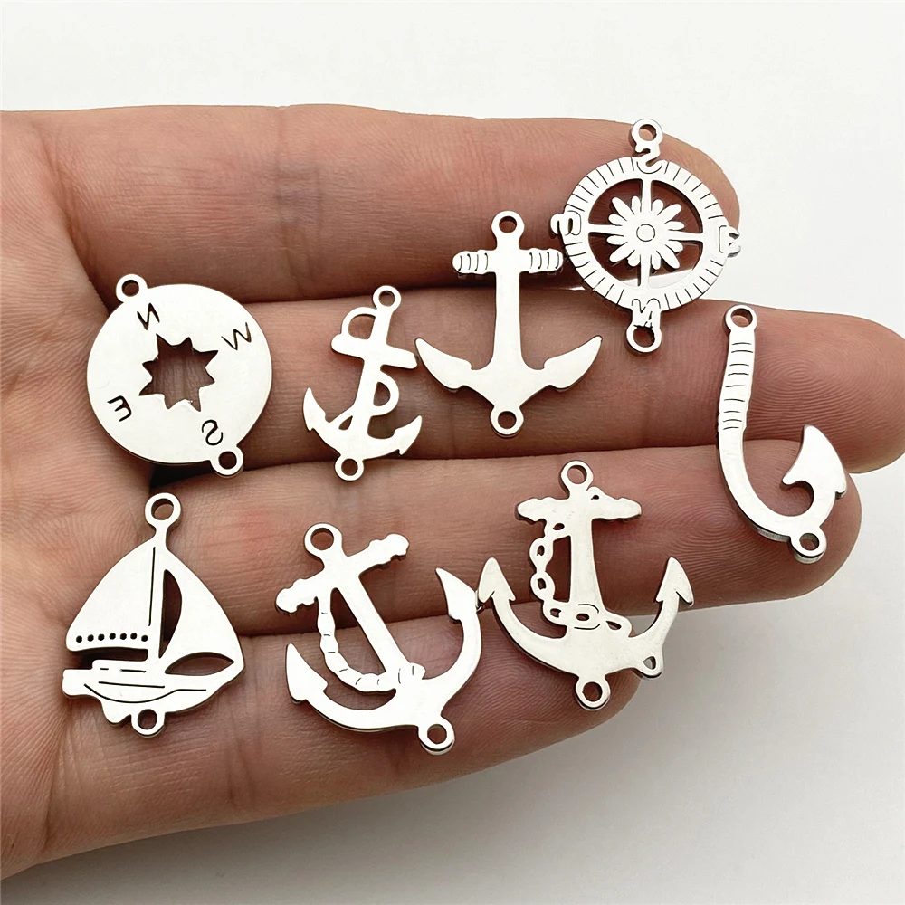 Mixed Sailing Charms Stainless Stell diy Findings Gift Bracelet Connector Boat Anchor Rudder PendantHandmade Diy Jewelry Make