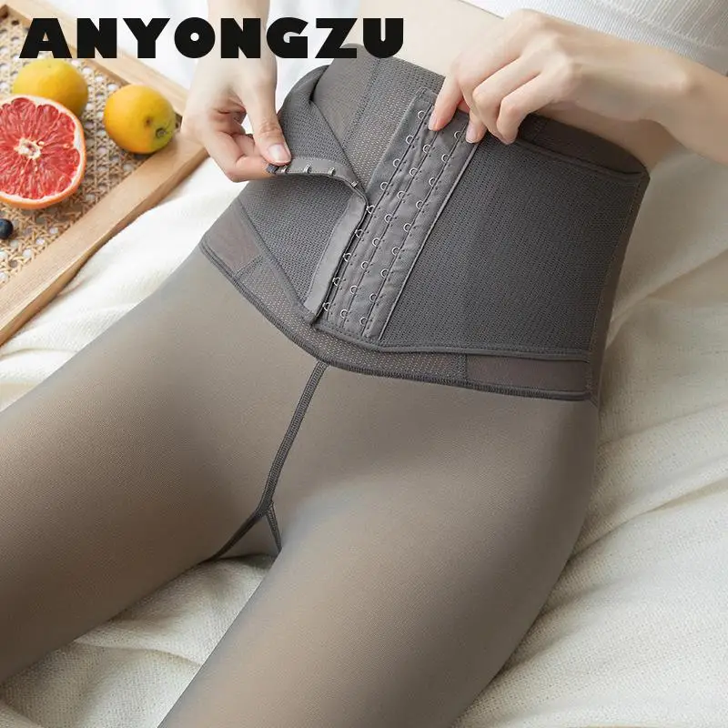 80G 240G 300G 2020 New Design Women Tights High Waist Breasted Abdomen Lifting Velvet Thickening Pantyhose Grey Penetrating