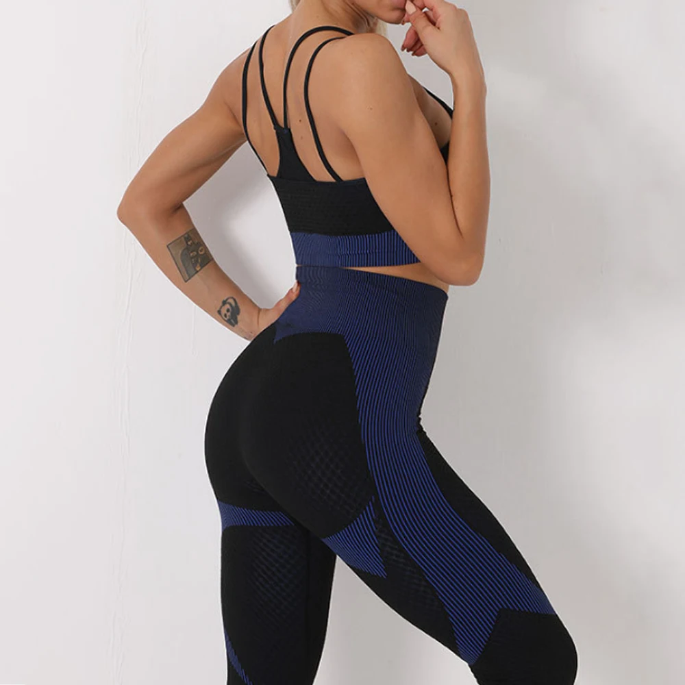 Ropa de entrenamiento de Yoga sin costuras para mujer, conjunto de pantalones cortos de malla, Leggings de cintura alta para gimnasio y Sujetador deportivo, conjunto de ropa deportiva ajustada XL