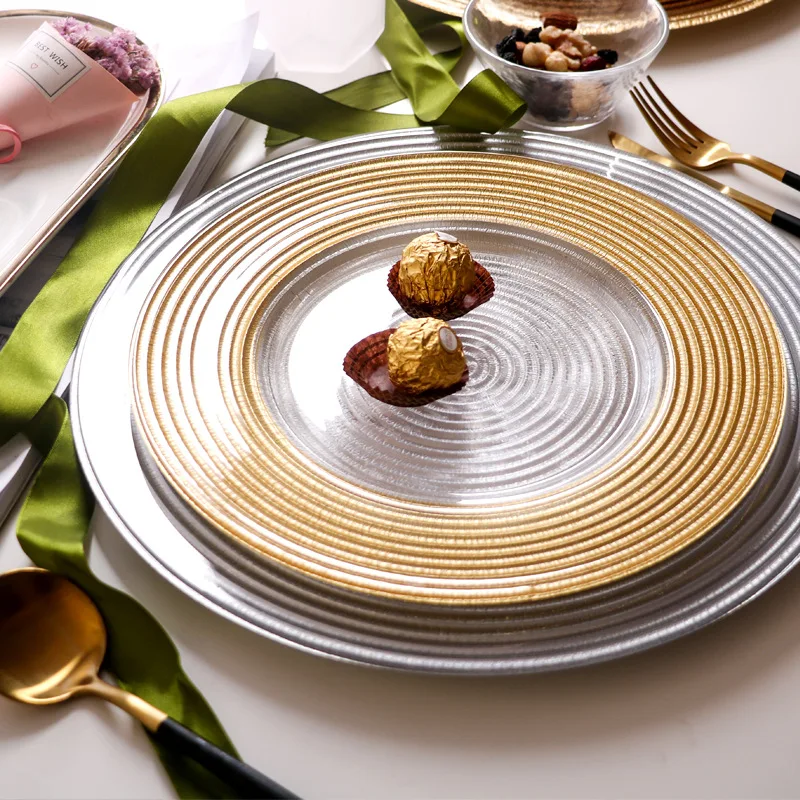 INS 6 Pieces Glass Plate with Golden Edge Texture European Retro Steak Plate Salad plate Dessert plate Drop Shipping