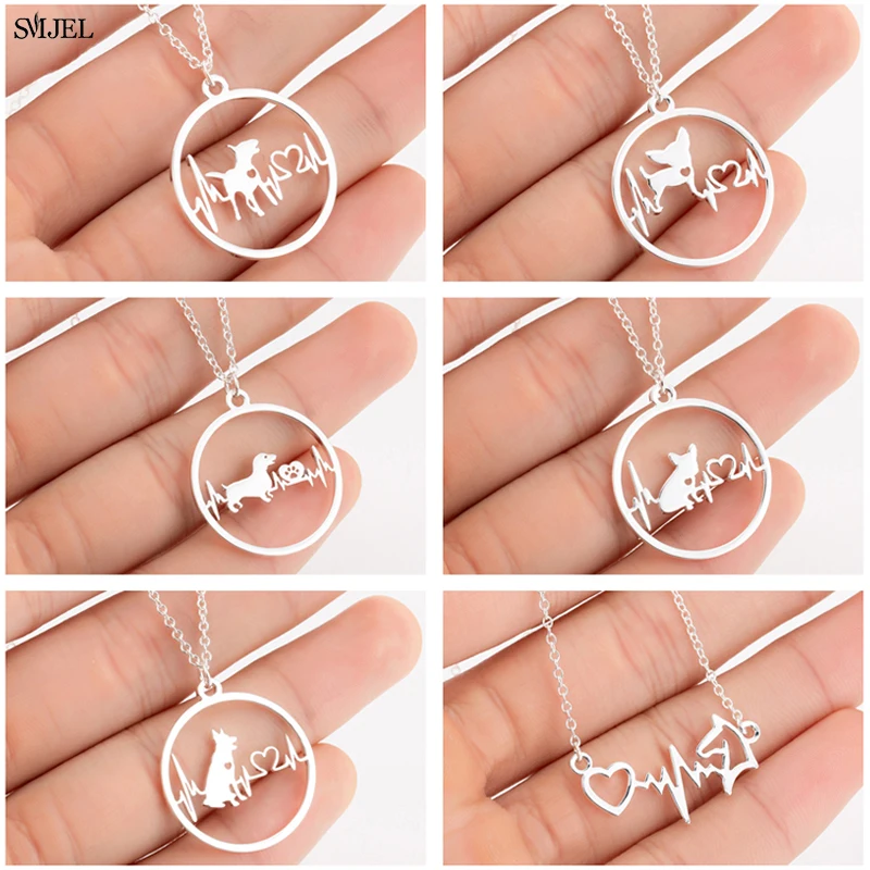 New Fashion Pet Dog Footprints Paw Necklace Bulldog Chihuahua Dachshunds Bull Terrier Animal Necklaces Ecg Pendants For Women