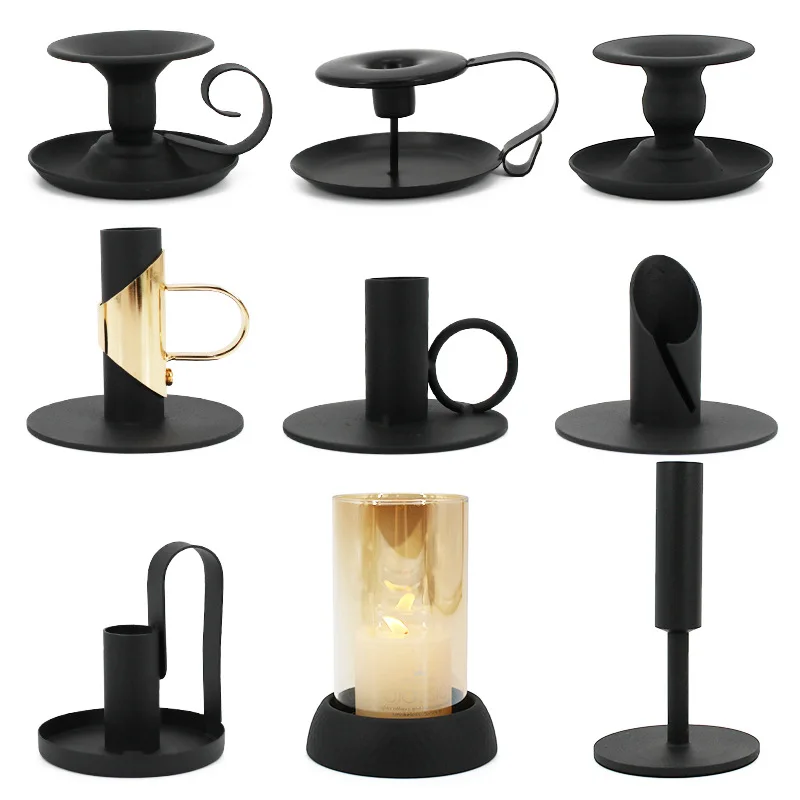 

European iron candlestick black and white restaurant candle base retro metal Candlestick Holder