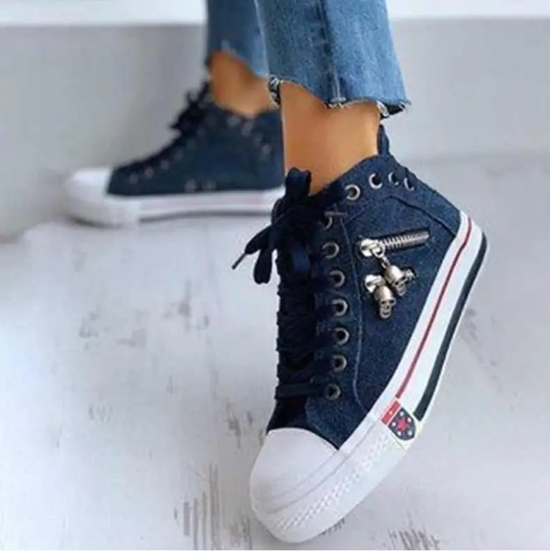 Spring/Autumn Casual Shoes Trainers Walking Skateboard Lace-up Shoes Femmes Women Fashion Sneakers Denim Canvas Shoes