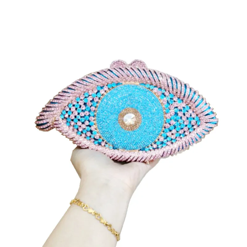 New Fashion Eye Shape Rhinestone Clutch Handbag Luxury Bling Purse Women Crystal Evening Bags Banquet Pochette