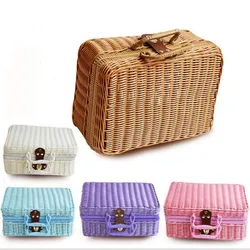 Vintage Portable Handmade Suitcase Rattan Woven summer bohemian style woven Women Box Handbag Fashion Square beach bag