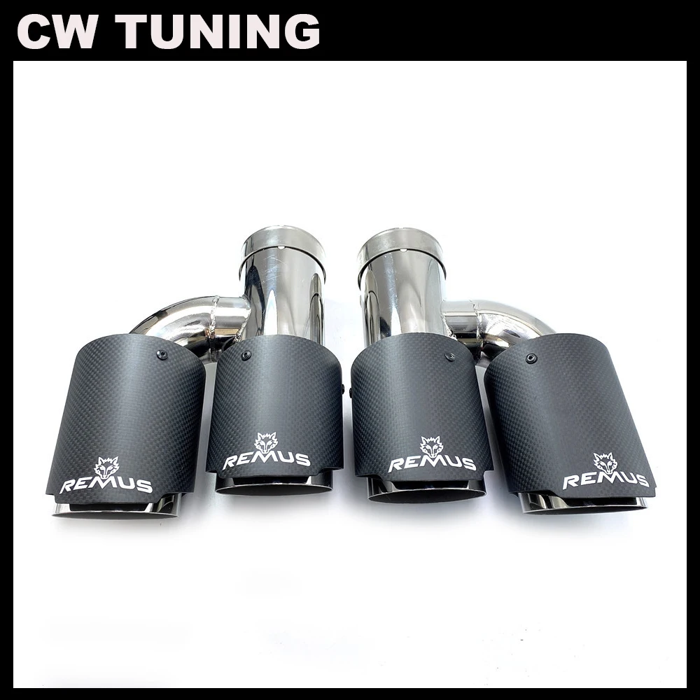 

2PCS H Style Universal Dual Matt Carbon Fiber Exhaust Tip 304 Stainless Steel Modified Exhaust Tip With Remus Logo