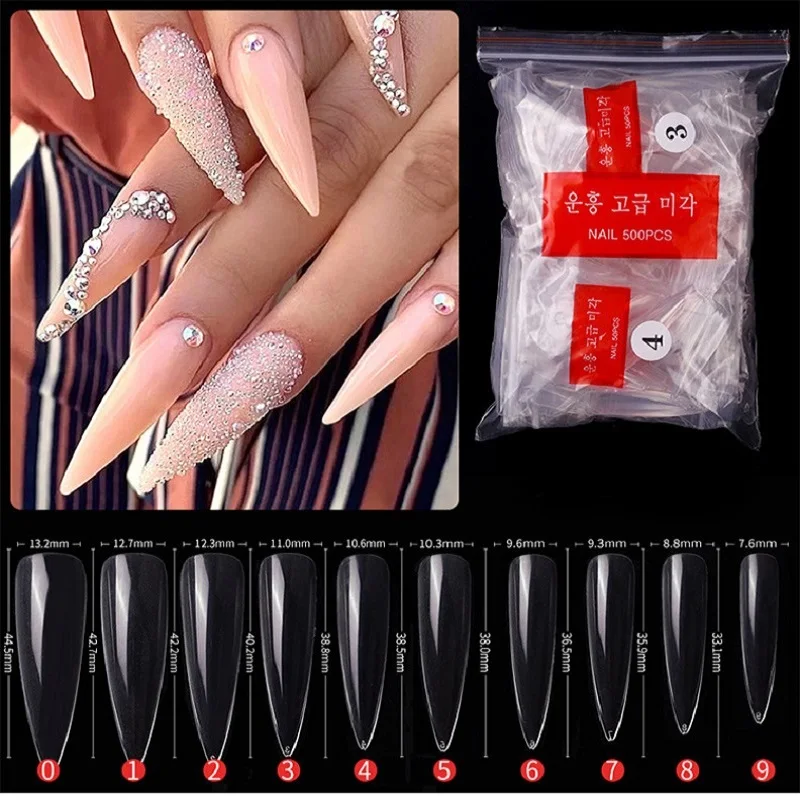 500 Stück Vollabdeckende Kunstgel-Verlängerungsnagelspitzen Stiletto-Coffin-Design Falsche Nagelspitzen für DIY-Maniküre-Zubehör – Detail 1