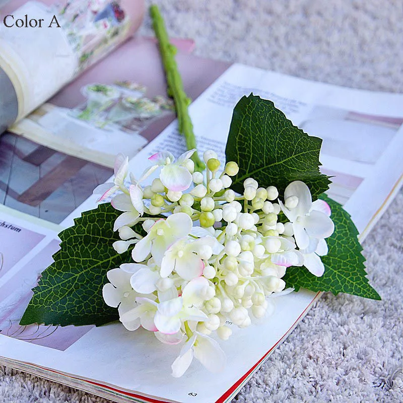 Berry Hydrangea flower short branch with bud fruit and fake leaves silk artificial flowers for home wedding decorations flores