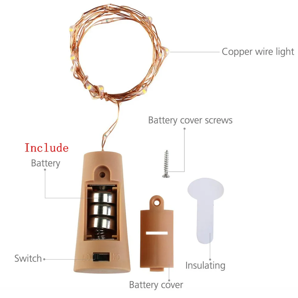 10Pcs Led ขวดไวน์ Cork 2M 20 LED ไฟแบตเตอรี่ Cork สำหรับงานแต่งงานคริสต์มาสฮาโลวีนตกแต่งโคมไฟ