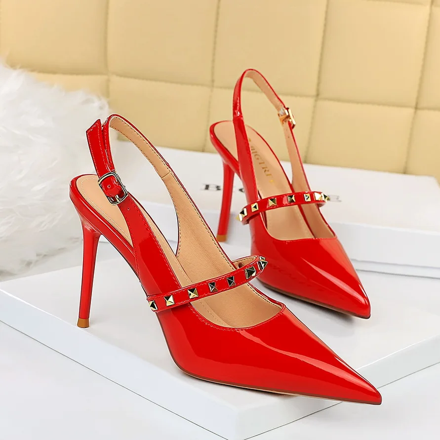 Women High Heel Sandals Hollow Back Trip Belt Design Sexy Pointed Toe Shoes Woman Ladies ShoesHigh Shoes Ladies Shoes