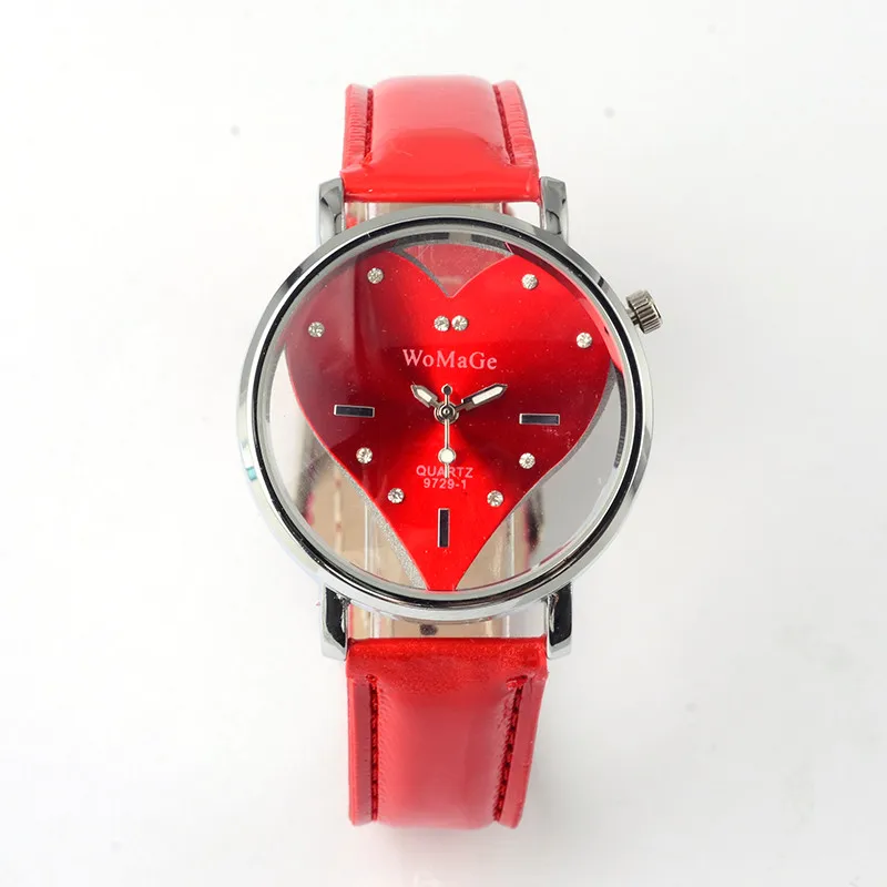 Fashion Brand WoMaGe Watches Women Casual Watches Red Heart Watches Leather Band Quartz Watch relogio feminino montre femme