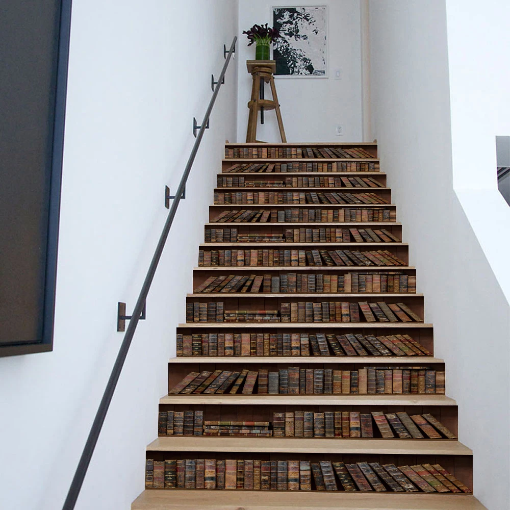 

Винтажная наклейка на книжный шкаф, лестница для второго этажа, декоративные виниловые обои, водостойкая наклейка на стену, виниловая наклейка