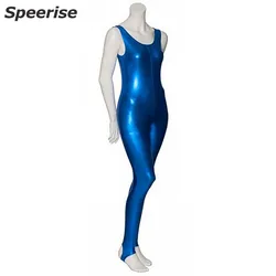Women Shiny Metallic Spandex Tank Unitard Bodysuit Sleeveless Stirrup Catsuit Dance Leotards Onepiece Jumpsuit Gymnastics Adult