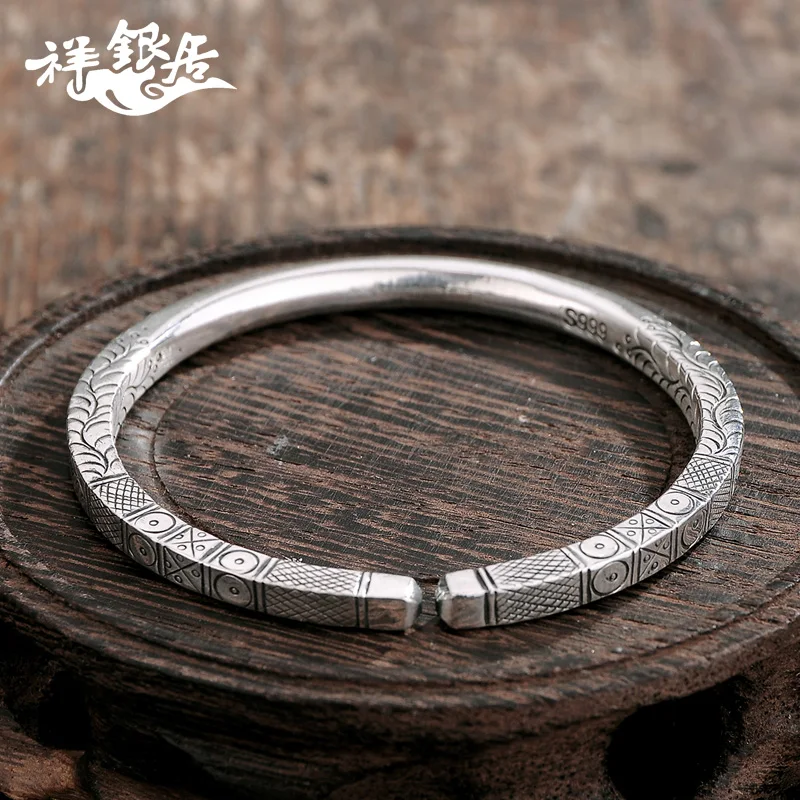 

★square openings national wind restoring ancient ways in sterling silver bracelet yunnan manual snow silver bracelet