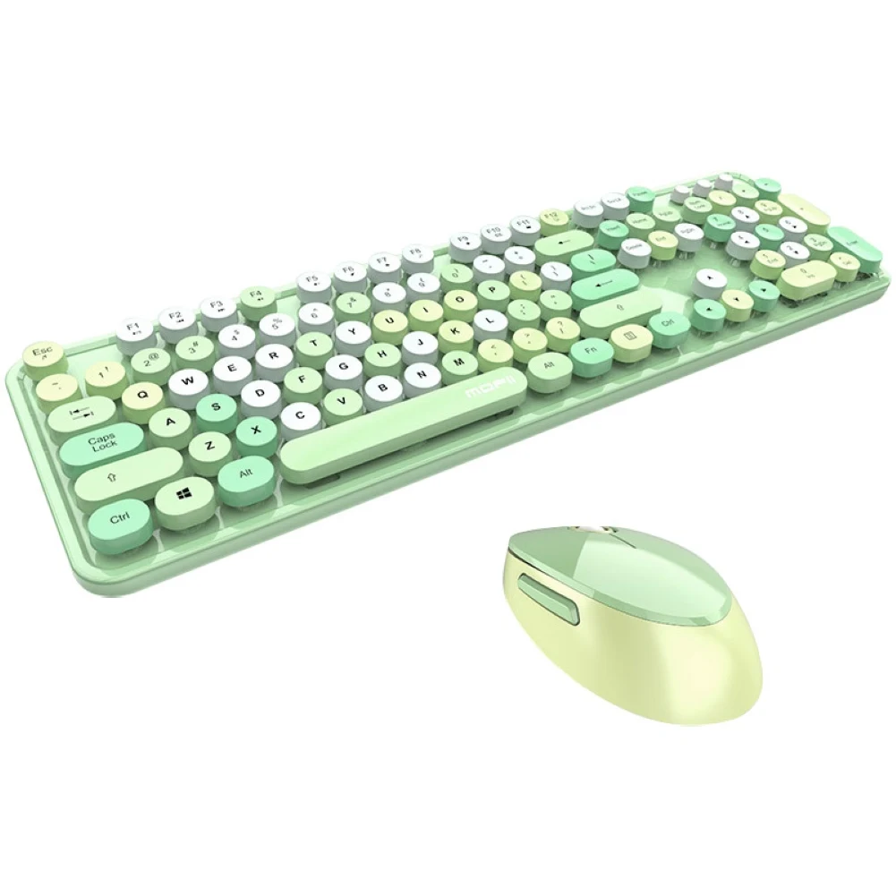 Wireless 2.4Ghz Keyboard And Mouse Combination Retro Round Keycap Fn Key Combination Function Multiple Colors Cute Keyboard