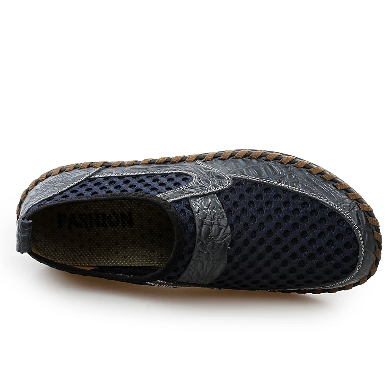 KEZZLY New Men Shoes Summer Breathable Mesh Shoes Mens Casual Shoes Genuine Leather Fashion Summer Shoe Man Soft Comfortable
