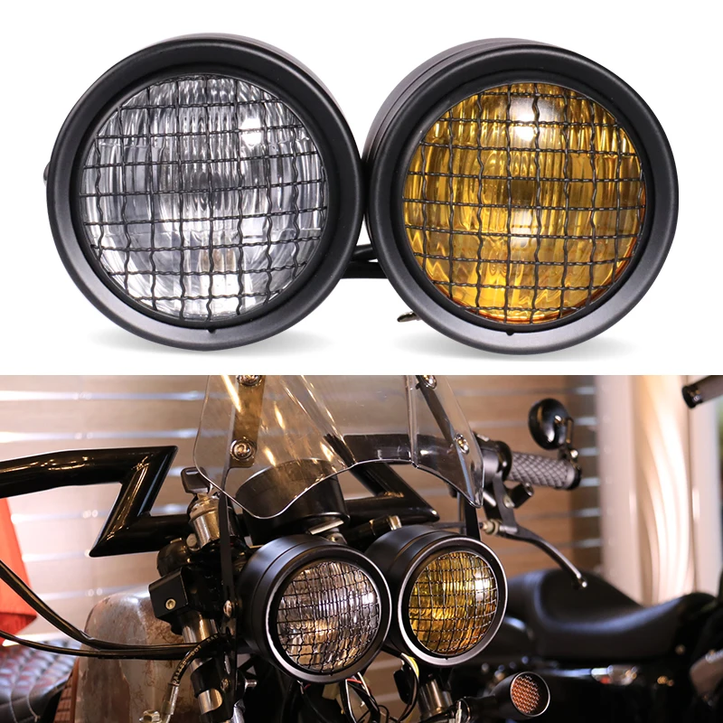 Motorcycle 60W Dual Headlight High Low Beam Scooter Head Lamp Moto Cheap Twins Front Lights Motorbike Retro DC 12V Spotlight