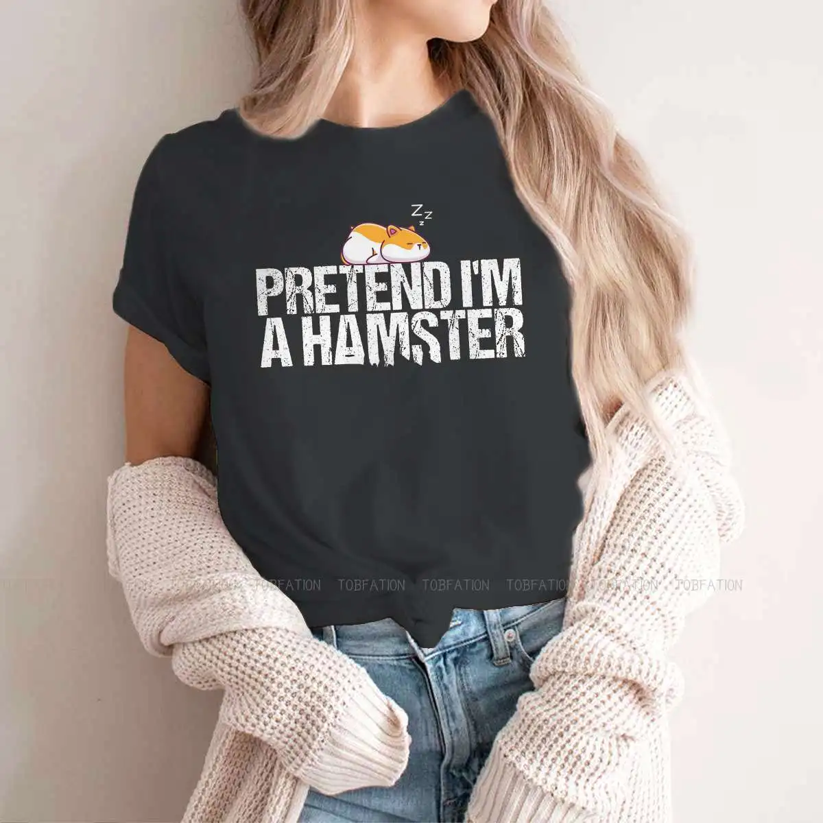 Pretend  Gift Funny Women Tshirts Kawaii Hamster Tiny Animal Gothic Vintage Female Clothing Oversized Cotton Graphic Clothes