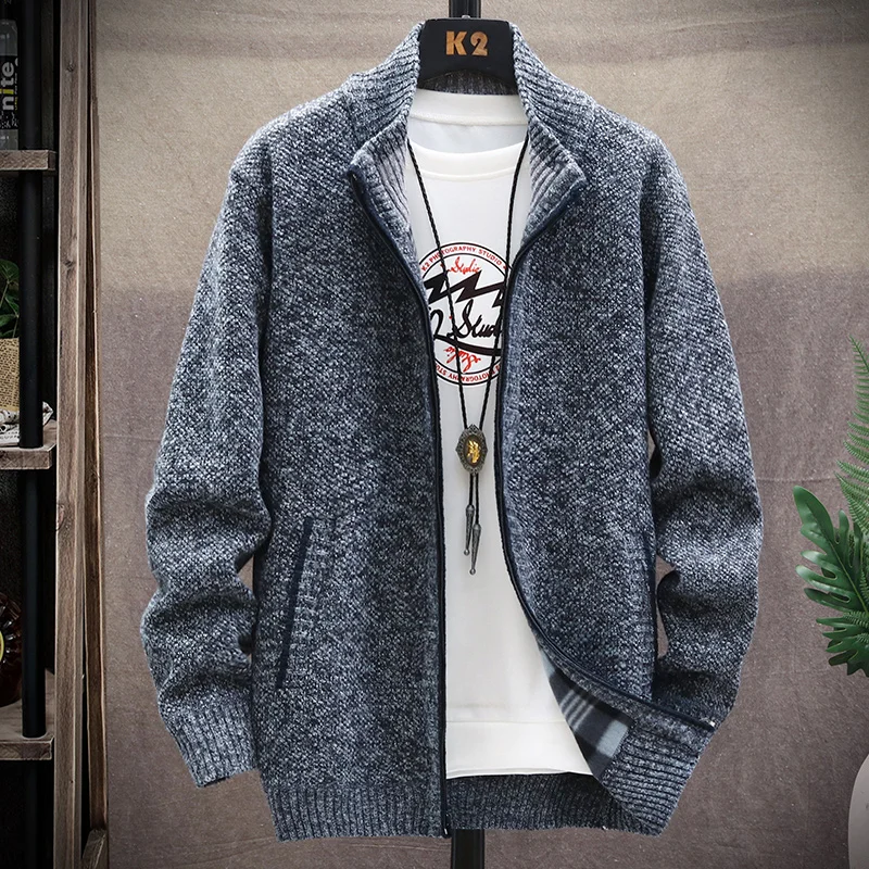 Men's Fashion Sweaters Long Sleeves Autumn Cardigan 2021 Casual Coats Solid Thick Slim Warm Male Spring Winter New Brand MOOWNUC