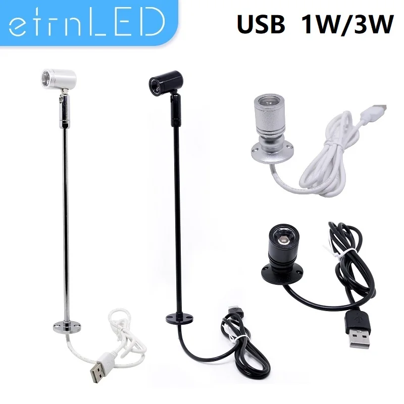 etrnLED USB 5V Led Spot Light 1W 3W Surface Mounted Cabinet Showcase Counter Jewelry Lamp Rotatable Angle Ceiling Mini Spotlight