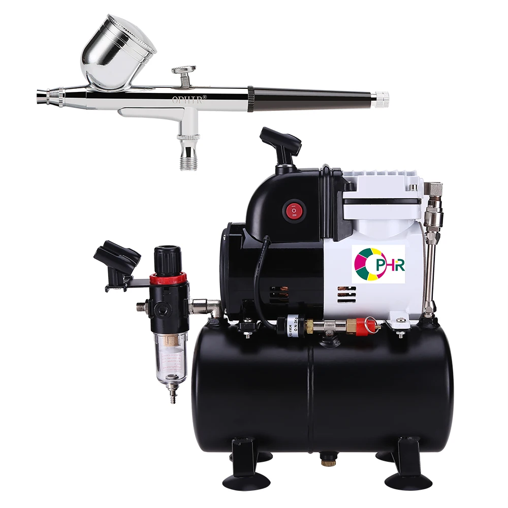 OPHIR Upgraded PRO Air Compressor with 3.0L Air Tank & Fan Cooling Technology Dual Action Airbrush Kit for Tanning/Model Hobby