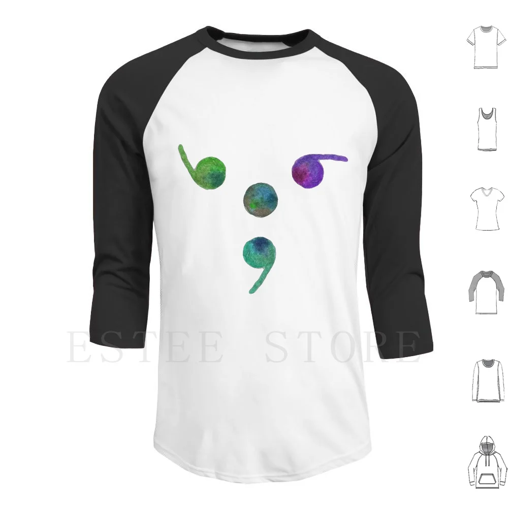 Ornament Semi-Colons Rainbow Watercolor Suicide Awareness & ; Prevention Hoodies Long Sleeve Suicide Mental Health