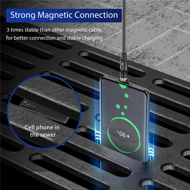 USLION-Cable magnético giratorio de 540 grados, Cable Micro USB tipo C para teléfono iPhone 11 Pro XS Max, Samsung y Xiaomi