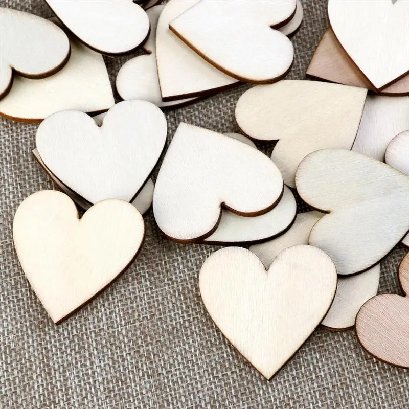 50pcs 20mm Unfinished Wood Heart Shape Cutouts Wooden Heart Dics for Weddings Plaques Art Craft Card Making and Decoration