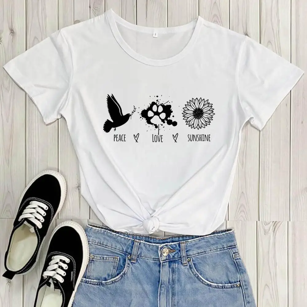 

Peace Love Sunshine Shirt New Arrival Women Casual 100%Cotton Funny T Shirt Sunflower Shirts Love Shirts Peace Shirts