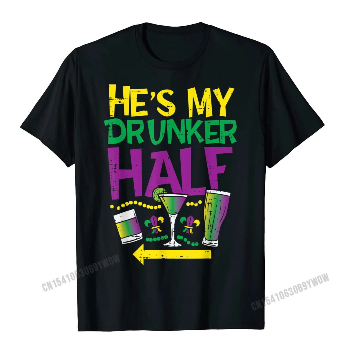 Hes My Drunker Half Matching Couple Girlfriend Mardi Gras T-Shirt Retro Men's Top T-Shirts Harajuku Cotton Tops Shirt Normal