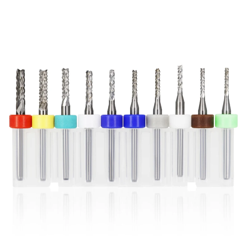 Imagem -05 - Vack-milho Dentes Fresadora Pcb Router Bits Direita Espiral End Mill Carbide Cnc Ferramentas de Gravura 0.53.175 mm 10pc Set