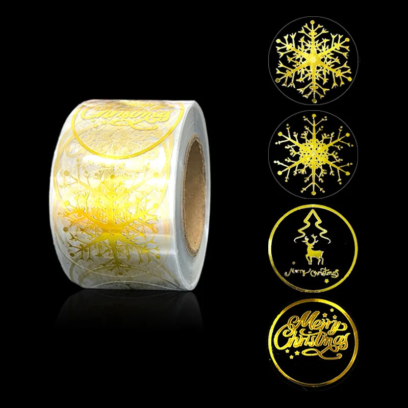 500pcs Snowflake Christmas Stickers 1 inch Clear Gold Foil Holiday Stickers Xmas Tree Label Tag for Envelope Box Gift Decoration