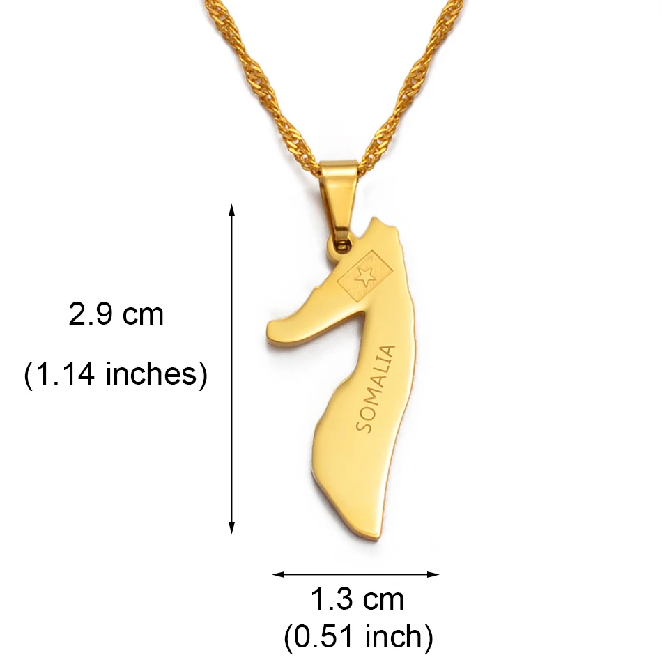 Anniyo 2.9CM Somalia Map Necklaces for Women Girl Gold Color Jewelry Soomaaliya Charms Pendant Somali Country Maps #020921