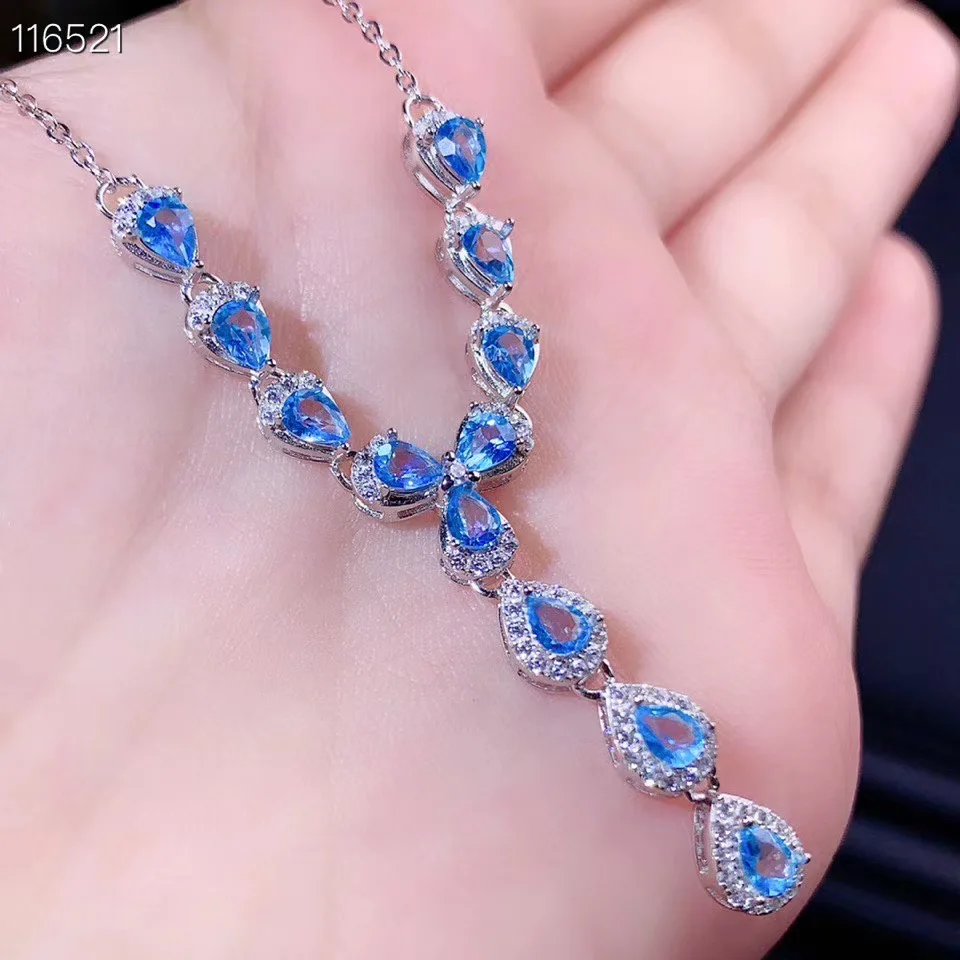 Natural Topaz Necklace, Droplet Style, Innovative Design, Soul Designer, 925 Silver