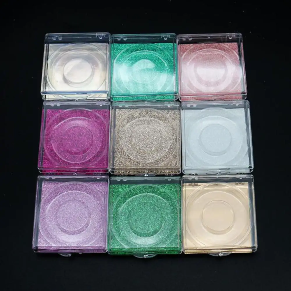 1pc Glitter Plastic Portable Fake Eyelash Storage Box Clear Eyelash Packaging Case Colorful Lash Storage Container with Tray