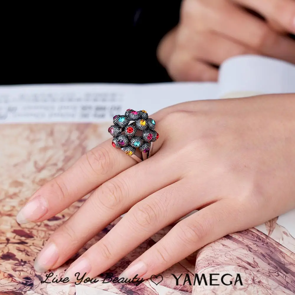 Fashion Metal Big Ring Trendy Jewelry Accessories Party Gifts Boho Statement Colorful Czech Rhinestone Rings For Women Girls