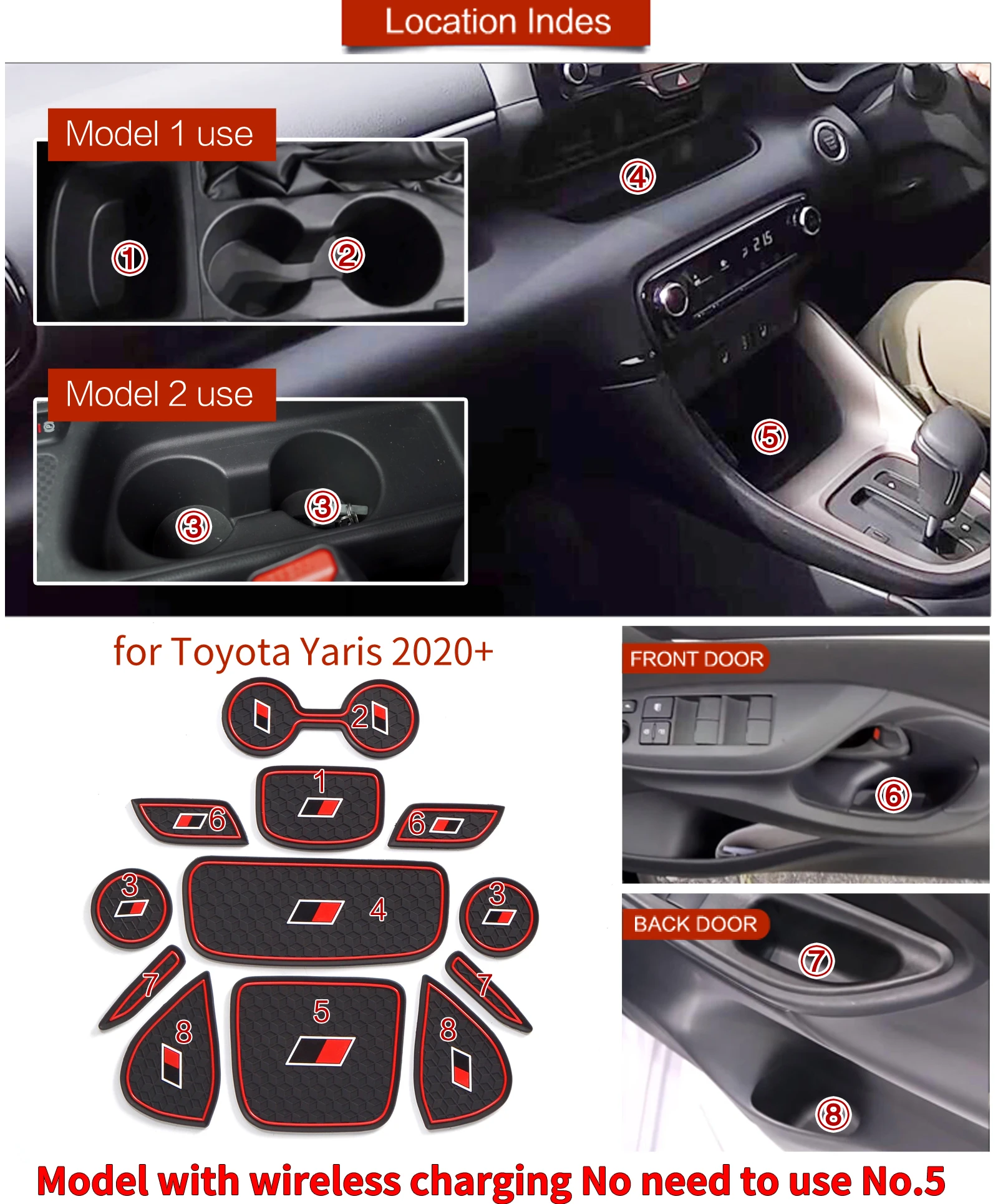 for Toyota Yaris 2020-2021 Anti-Slip Gate Slot Cup Mat Car Interior Accessories for Hybrid GR Sport Style Non-Slip Pad view 6