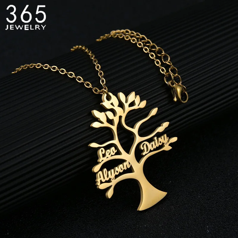 Custom Names Life Tree Necklaces for Women Pendant New Year's Gift Families Birthday Party Personalized Stainless Steel Jewelry