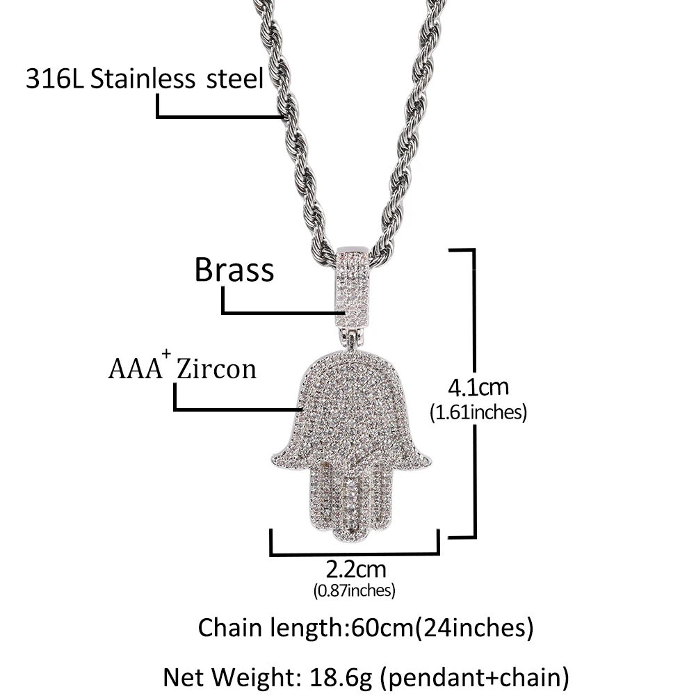 UWIN Hamsa Hand Pendent Necklace AAA Iced Out Cubic Zirconia Silver Color Charms for Women HipHop Jewelry Drop Shipping