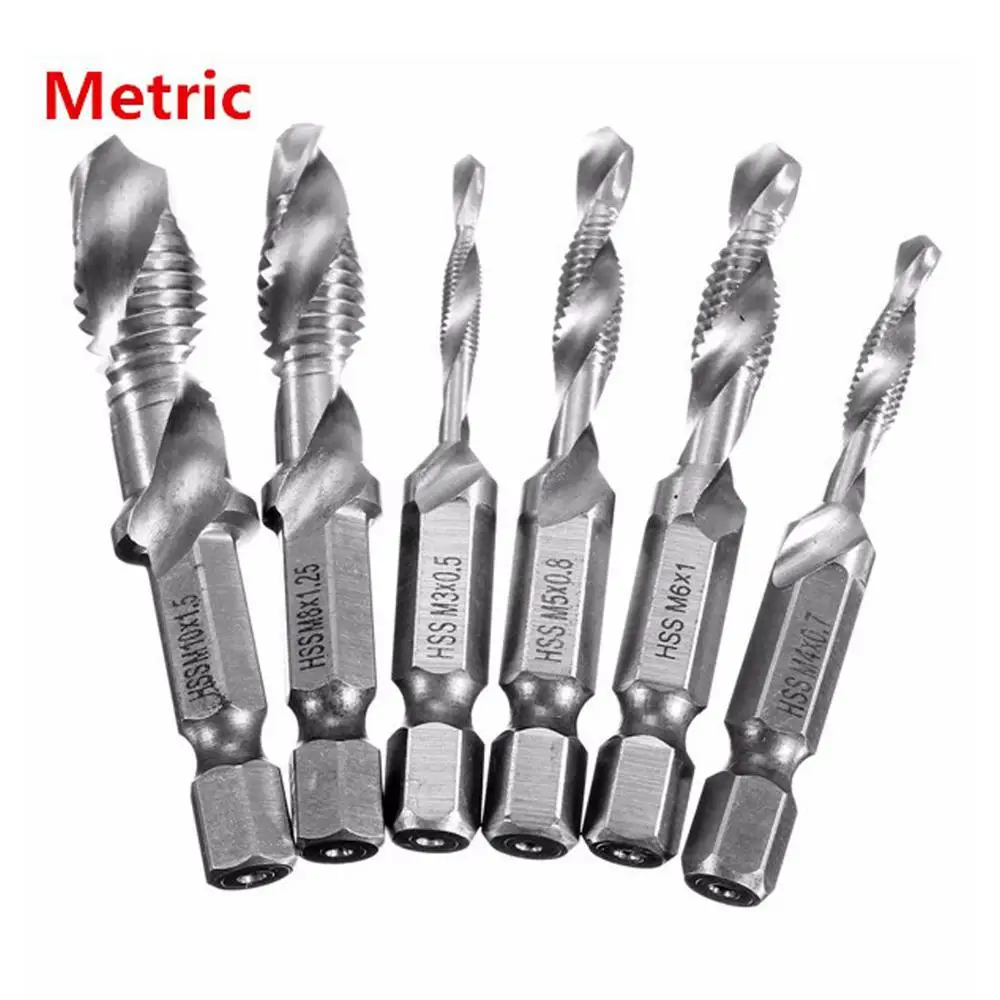 Forets MeaccelerTap en acier à haute vitesse, tige hexagonale, filetage de vis HSS, composé de machine à vis, M3 figuré, M5, M6, M8, M10, outils à main, 6 pièces